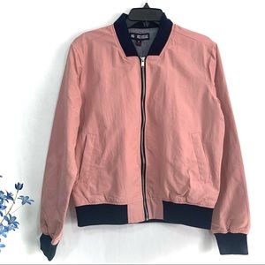 No Retreat Women's Pink / Blue Long Sleeve Zippered Bomber Jacket - NWT